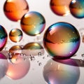 Iridiscent vibrant rainbow bubbles on white background