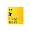 Iridium chemical element of Mendeleev Periodic Table on yellow background. Royalty Free Stock Photo