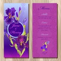 Iris flower wedding menu card. Printable Vector illustration