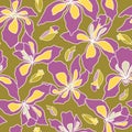 Iris flowers large scale seamless pattern on green background. Royalty Free Stock Photo