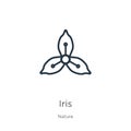 Iris icon. Thin linear iris outline icon isolated on white background from nature collection. Line vector iris sign, symbol for