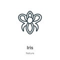 Iris outline vector icon. Thin line black iris icon, flat vector simple element illustration from editable nature concept isolated Royalty Free Stock Photo