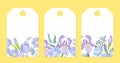 Iris Purple Flower Tag with Line Design Vector Template