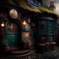 Irish Bar Entrance, Old Pub, Ireland Tourist Place, Vintage Europe Restaurant, Abstract Generative Ai Illustration