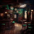 Irish Bar, Old Pub, Ireland Tourist Place, Vintage Europe Restaurant, Abstract Generative Ai Illustration