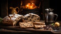 An Irish barmbrack within a rustic setting