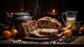 An Irish barmbrack within a rustic setting