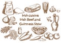 Irish Beef and Guinness stew ingredients. Sketch