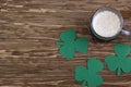 Irish beer for St Patick's Day and clover leaves