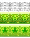 Irish border ornament with shamrock and Celtic knot weave design. Seamless pattern. Set of templates for fabric, embroidery,