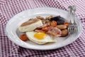 Irish breakfast with muffin on a plate