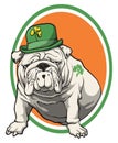 Irish Bulldog wearing leprechaun hat