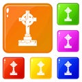 Irish celtic cross icons set vector color Royalty Free Stock Photo