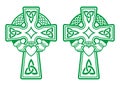 Irish Celtic green cross with Claddagh ring - heart and hands vector design set - St Patrick`s Day celebration in Ireland