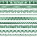 Irish Celtic vector seamless vector pattern set, border and frame collection, green braided ornaments for greeting cards, St Patri