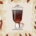 Irish Cream Coffee classic cocktail illustration. Alcoholic bar drink hand drawn vector. Pop art Royalty Free Stock Photo