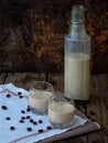 Irish coffee cream liqueur Baileys in glass and botle Royalty Free Stock Photo