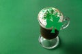 Irish coffee in glass cup for St Patrick s Day. Royalty Free Stock Photo