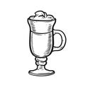 Irish coffee hand drawn black color engraving style vector illustration. Royalty Free Stock Photo