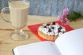 Tiramisu cake and irish coffee on a white plate. White background. Royalty Free Stock Photo