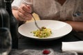 Irish colcannon served in a white bowl or traditional mashed potato with addition of kale, leek and green onion, close-up Royalty Free Stock Photo