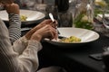 Irish colcannon served in a white bowl or traditional mashed potato with addition of kale, leek and green onion, close-up Royalty Free Stock Photo