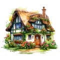 Irish cottage watercolor Royalty Free Stock Photo