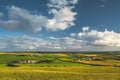 Irish countryside panorama. Green field, blue sky. Royalty Free Stock Photo