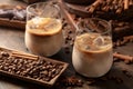 Cream and coffee cocktail in glasses with ice Royalty Free Stock Photo