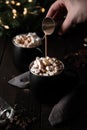 Irish Cream Liquour Hot Chocolate with Christmas setting Royalty Free Stock Photo