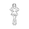 Irish Dance Troupe Jumping Together in Traditional Dresses and Ghillies. Irish dancing vector sketch illustration