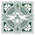 Irish design in vintage, retro style. Celtic style cross with ethnic knot ornament and Celtic style clover