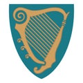 Irish design in vintage, retro style. Harp in Celtic style with ethnic ornament