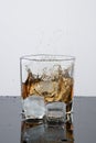 Irish drink, Bourbon or Scotch. Advertising glasses in a freeze frame with ice Royalty Free Stock Photo