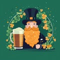 Irish fantasy character leprechaun with a mug of beer. Flyer, brochure, St. Patrick\'s Day party invitation