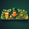 Irish fantasy character leprechaun with a mug of beer. Flyer, brochure, St. Patrick\'s Day party invitation