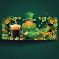 Irish fantasy character leprechaun with a mug of beer. Flyer, brochure, St. Patrick\'s Day party invitation