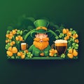 Irish fantasy character leprechaun with a mug of beer. Flyer, brochure, St. Patrick\'s Day party invitation