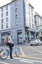 Young Irish biker waiting for the green light