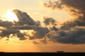 Irish Ferry silhouette sunset over Morecambe Bay Royalty Free Stock Photo