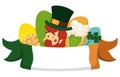 Irish flag, Leprechaun, gold coins, green beer and shamrocks, Vector illustration Royalty Free Stock Photo