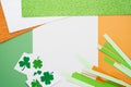 Irish flag made from color paper with cut out shamrock clover and glitter paper Royalty Free Stock Photo