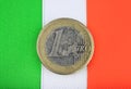 Irish flag with one euro coin.