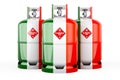 Irish flag painted on the propane cylinders with compressed gas, 3D rendering