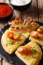 Irish food: potato pancakes Boxty with bacon, tomato and sauce c Royalty Free Stock Photo