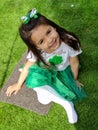 Irish girl dressed up in green to celebrate Saint Patrick& x27;s Day