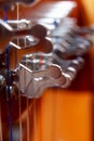 Irish harp music instrument closeup. Blur background.