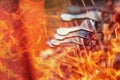 Irish harp music instrument closeup. Blur background. Fire effect.