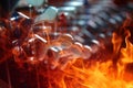 Irish harp music instrument closeup. Blur background. Fire effect.