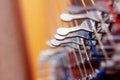 Irish harp music instrument closeup. Blur background.